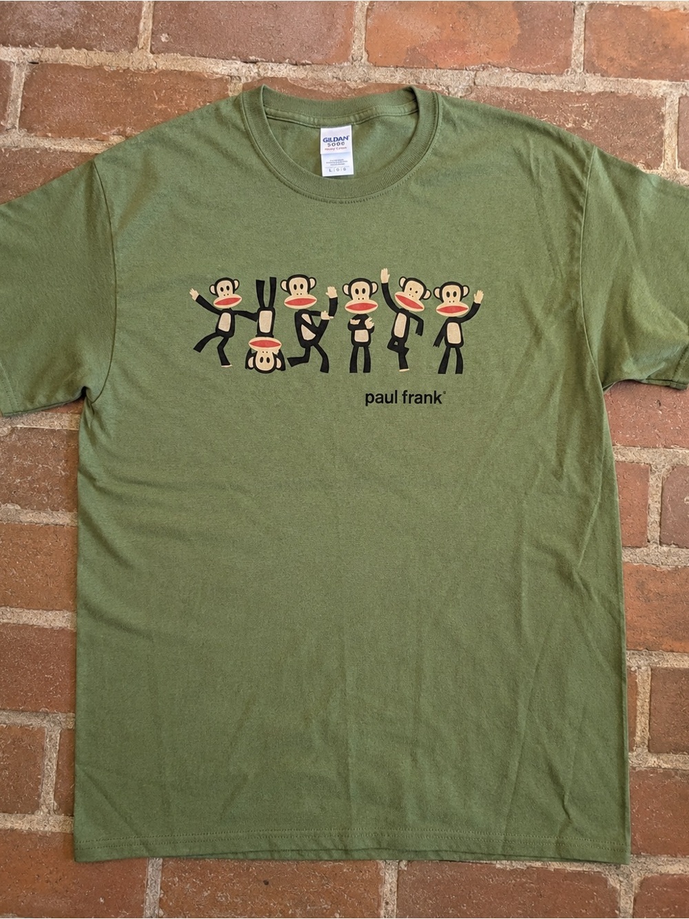 Gildan Olive Green Paul Frank Monkey Graphic Tee